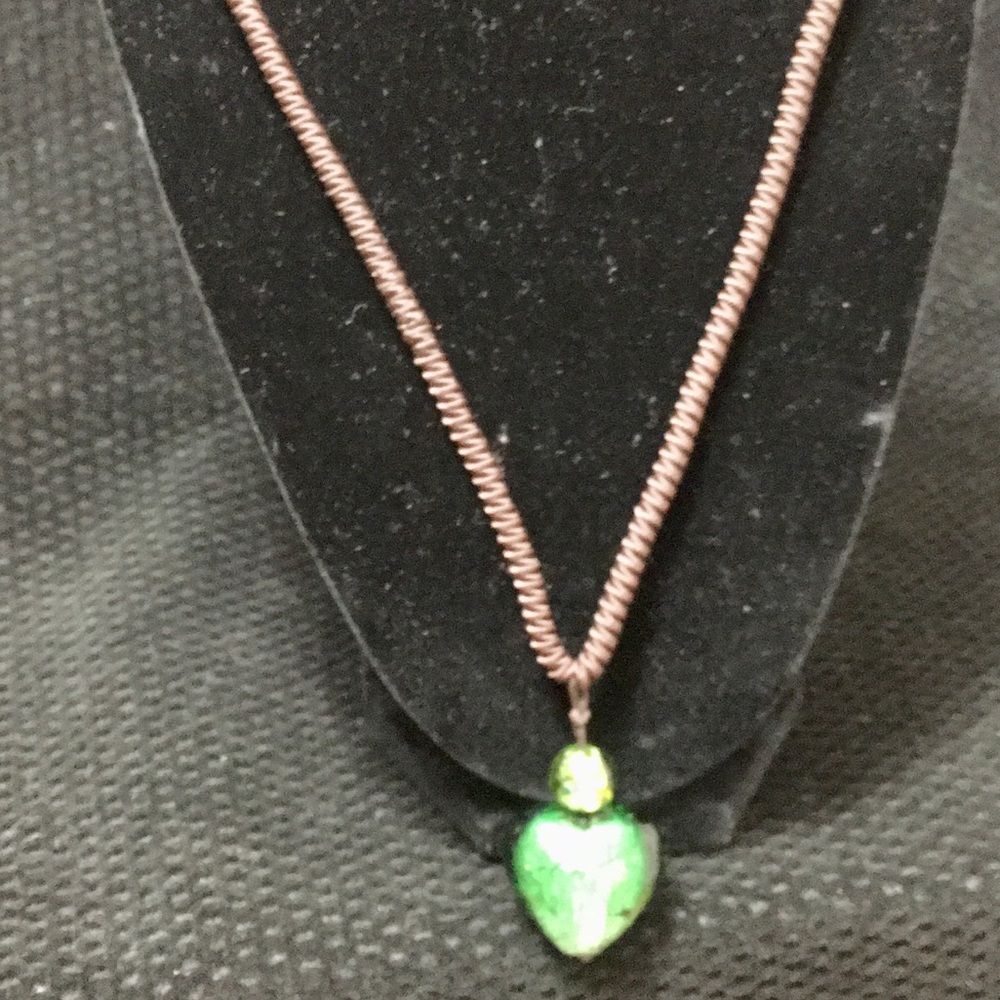 Green Glass & Foil Heart Pendant Necklace